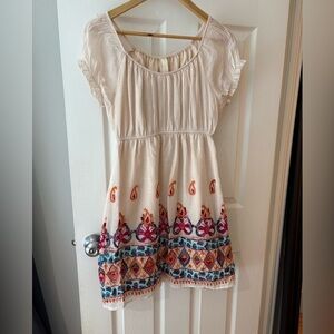 Teenplo smocked embroidered cap sleeve off shoulder dress small